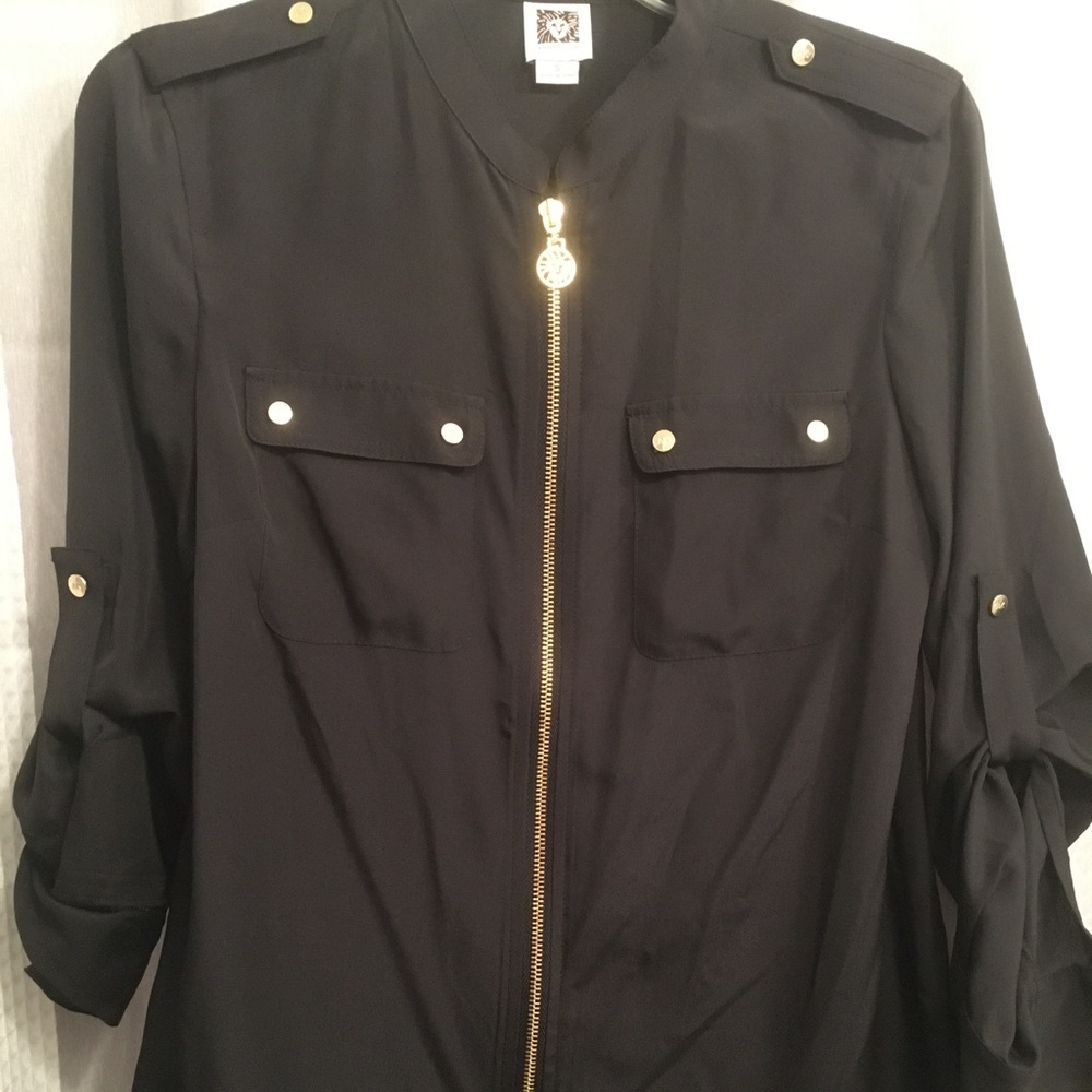Anne Klein black zip up blouse